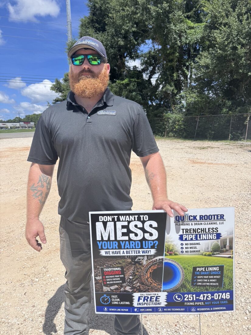 Quick Rooter trenchless pipe lining project sign
